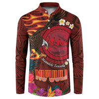 American Samoa Manulele Tausala Nu'uuli Button Sweatshirt Tatau Art Pattern with Tropical Plants LT03 Red - Polynesian Pride
