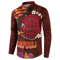 American Samoa Manulele Tausala Nu'uuli Button Sweatshirt Tatau Art Pattern with Tropical Plants LT03 - Polynesian Pride