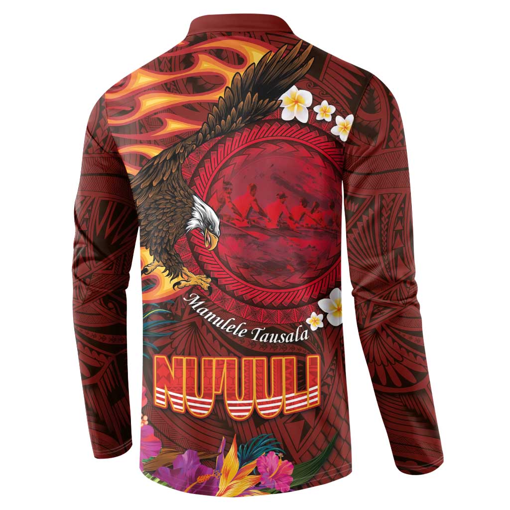 American Samoa Manulele Tausala Nu'uuli Button Sweatshirt Tatau Art Pattern with Tropical Plants LT03 - Polynesian Pride