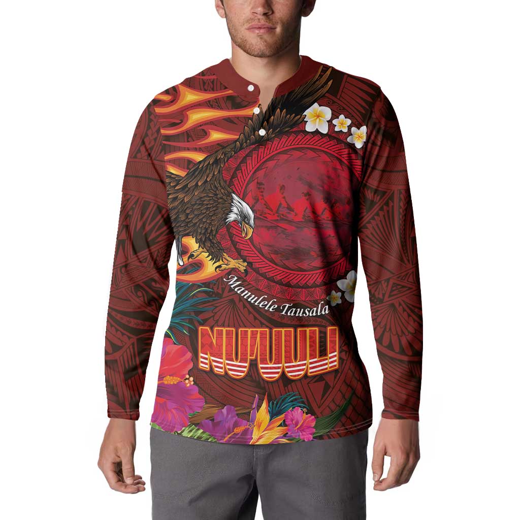 American Samoa Manulele Tausala Nu'uuli Button Sweatshirt Tatau Art Pattern with Tropical Plants LT03 - Polynesian Pride