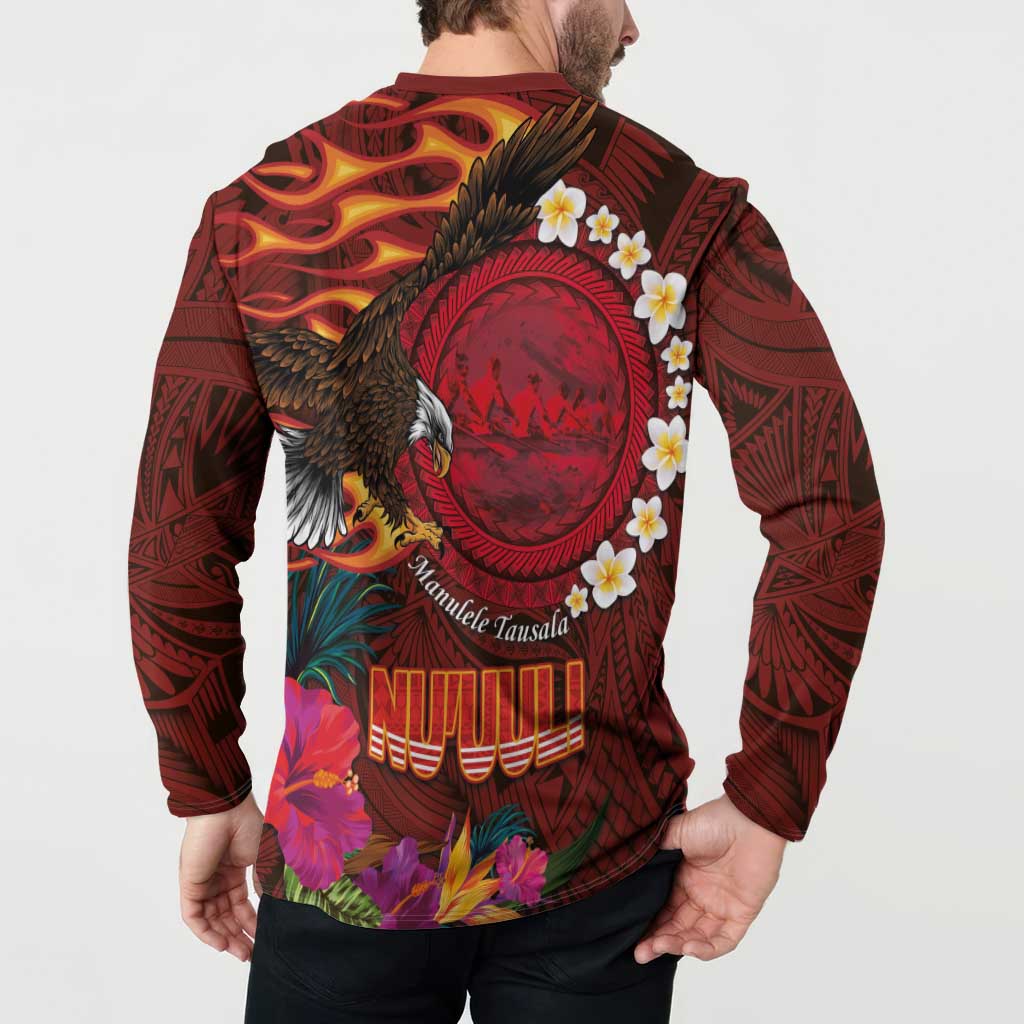 American Samoa Manulele Tausala Nu'uuli Button Sweatshirt Tatau Art Pattern with Tropical Plants LT03 - Polynesian Pride