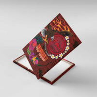 American Samoa Manulele Tausala Nu'uuli Canvas Wall Art Tatau Art Pattern with Tropical Plants LT03 With Frame Red - Polynesian Pride