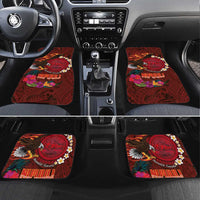 American Samoa Manulele Tausala Nu'uuli Car Mats Tatau Art Pattern with Tropical Plants LT03 Set 4pcs Red - Polynesian Pride