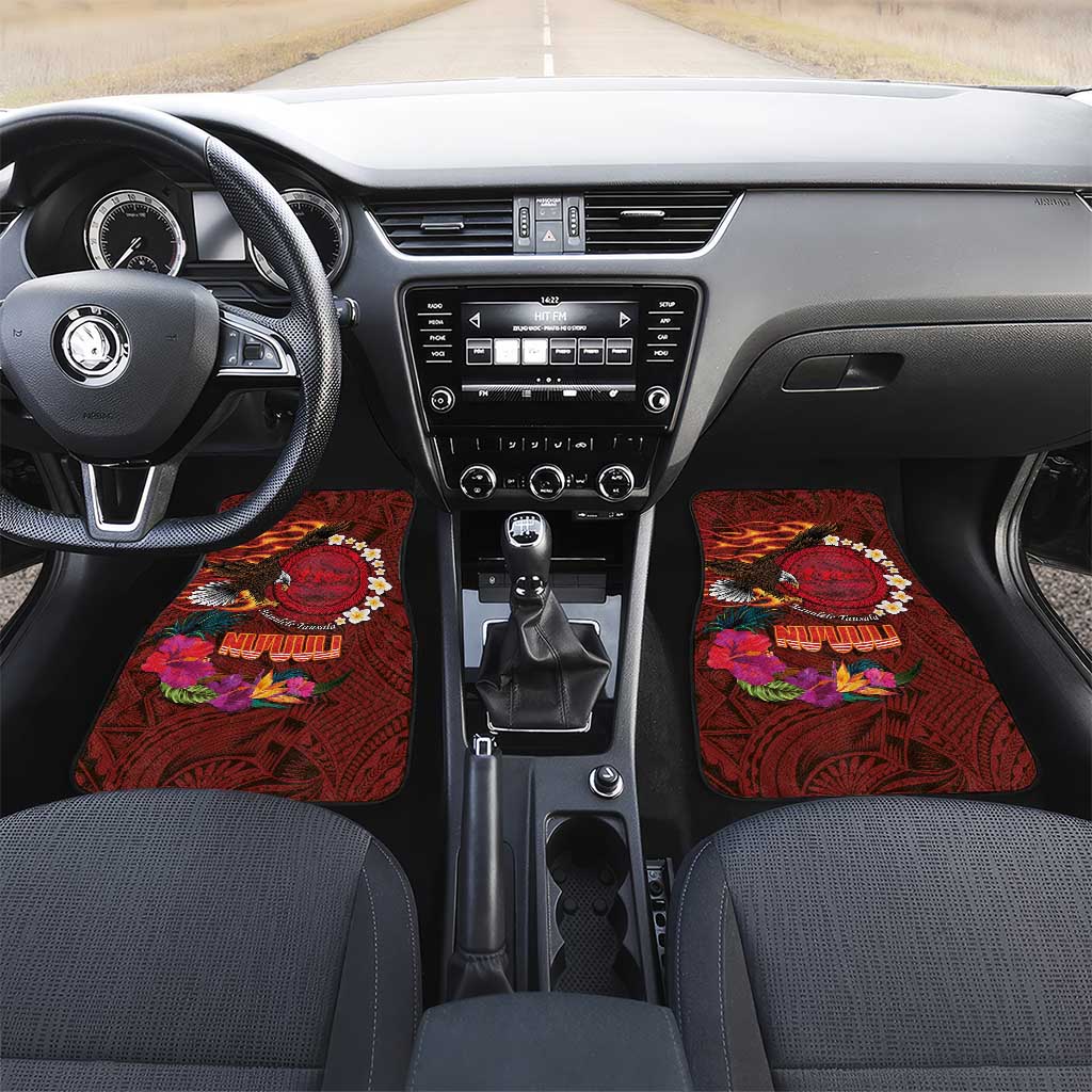 American Samoa Manulele Tausala Nu'uuli Car Mats Tatau Art Pattern with Tropical Plants LT03 Set 2pcs - Front Red - Polynesian Pride