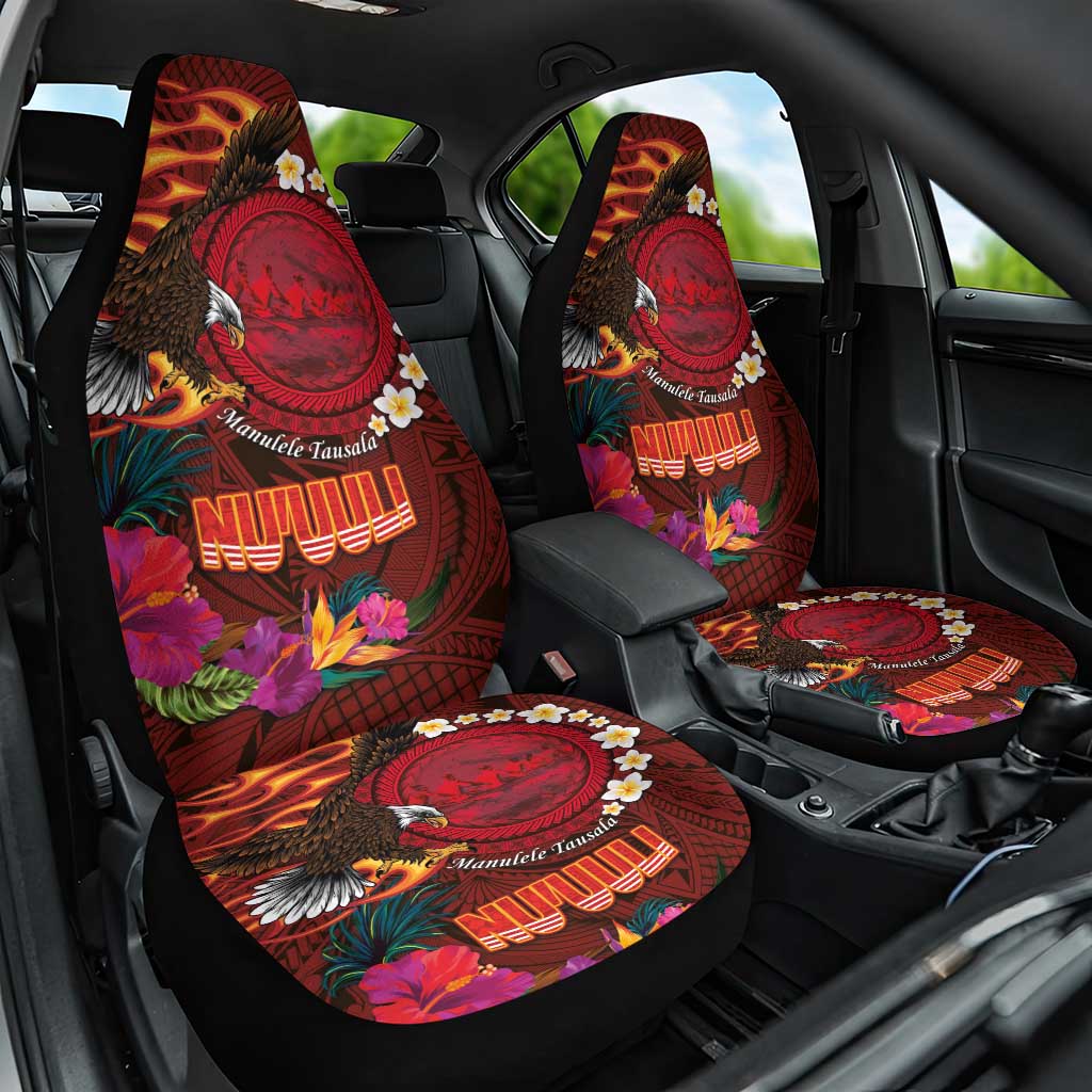 American Samoa Manulele Tausala Nu'uuli Car Seat Cover Tatau Art Pattern with Tropical Plants LT03 One Size Red - Polynesian Pride