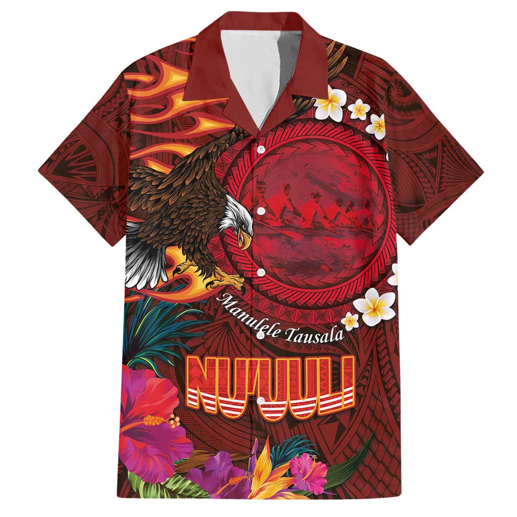 American Samoa Manulele Tausala Nu'uuli Hawaiian Shirt Tatau Art Pattern with Tropical Plants LT03 Red - Polynesian Pride