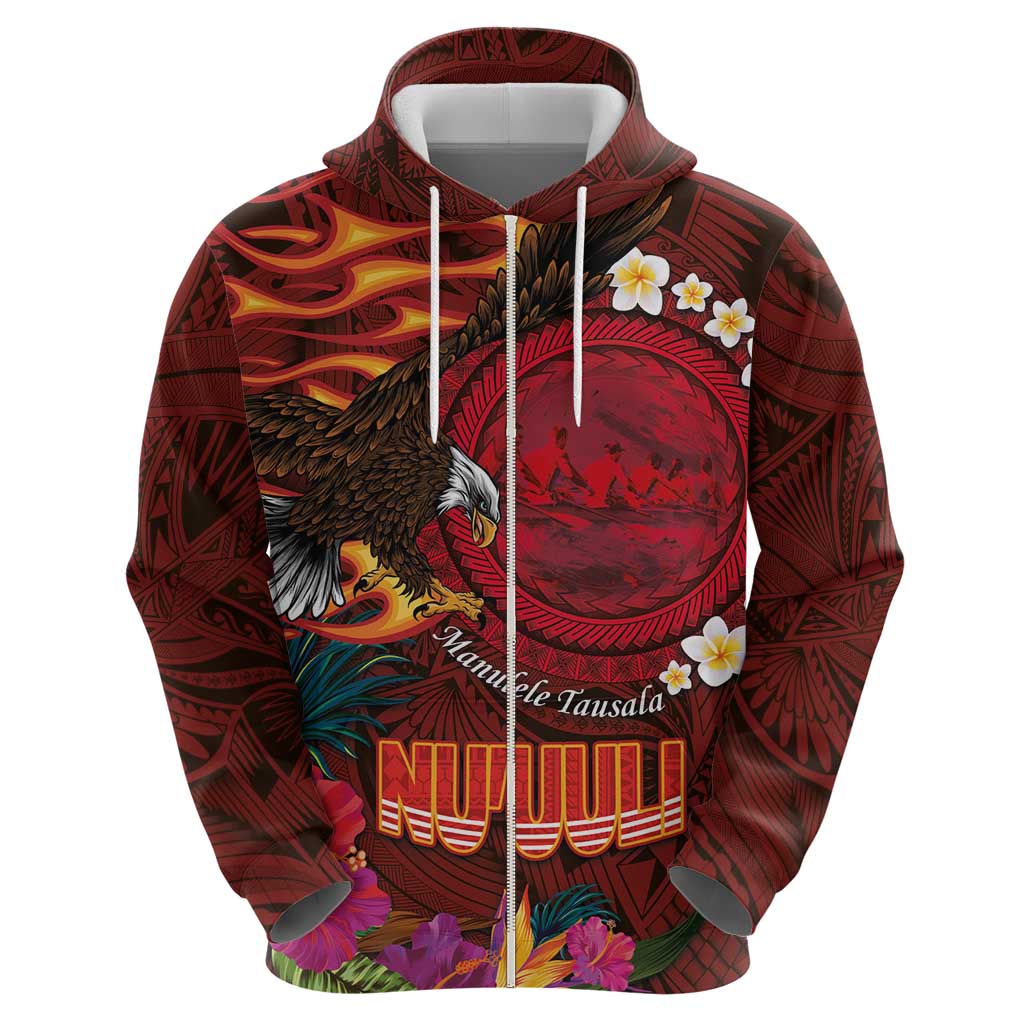 American Samoa Manulele Tausala Nu'uuli Hoodie Tatau Art Pattern with Tropical Plants LT03 - Polynesian Pride