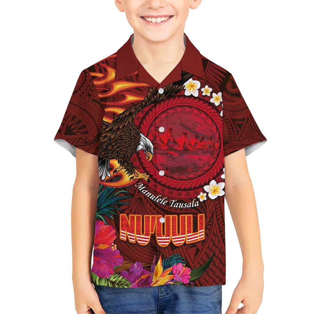American Samoa Manulele Tausala Nu'uuli Kid Hawaiian Shirt Tatau Art Pattern with Tropical Plants LT03 Kid Red - Polynesian Pride