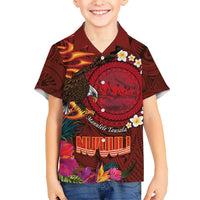 American Samoa Manulele Tausala Nu'uuli Kid Hawaiian Shirt Tatau Art Pattern with Tropical Plants LT03 Kid Red - Polynesian Pride