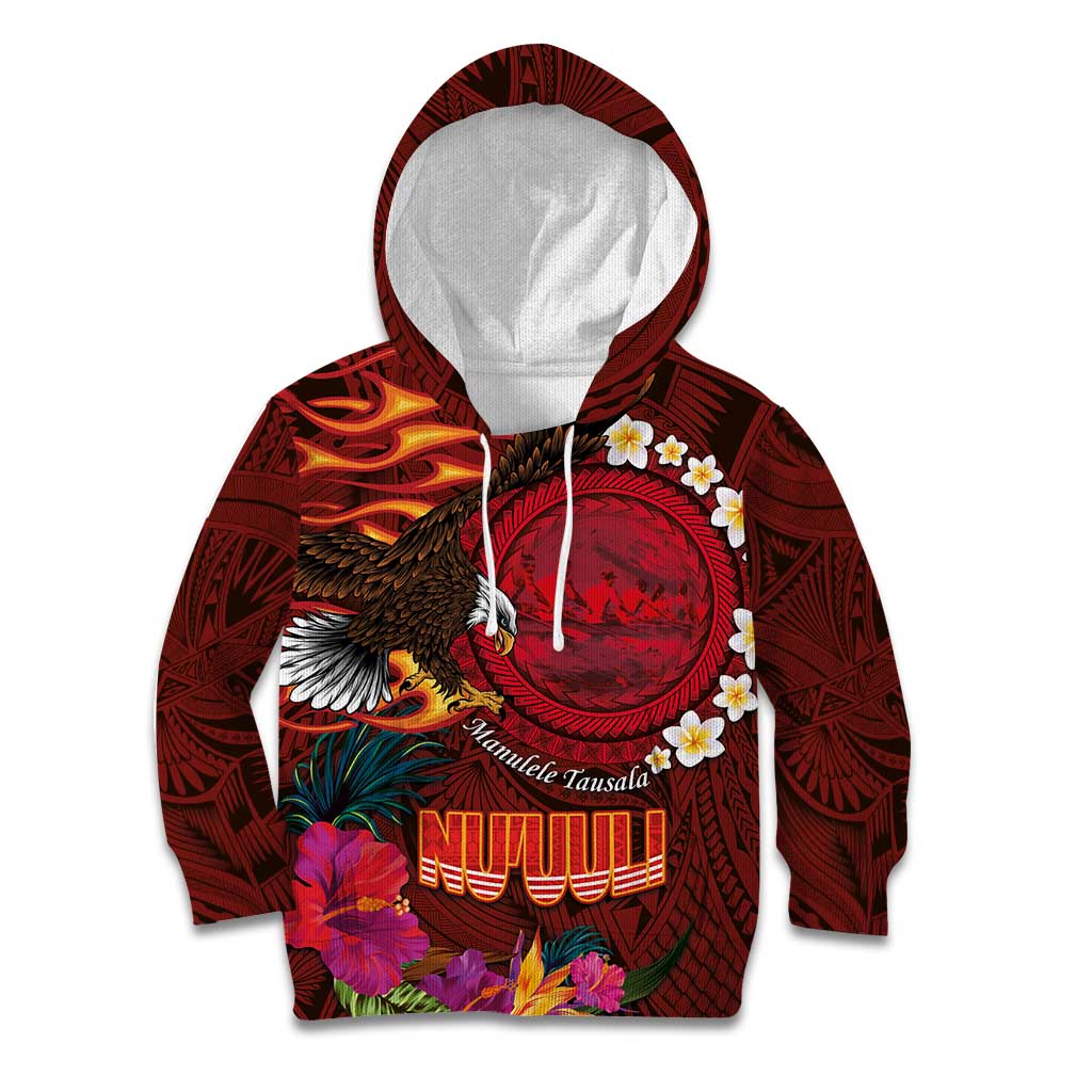 American Samoa Manulele Tausala Nu'uuli Kid Hoodie Tatau Art Pattern with Tropical Plants LT03 Hoodie Red - Polynesian Pride