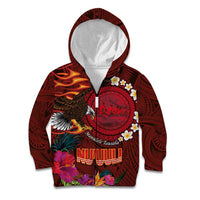 American Samoa Manulele Tausala Nu'uuli Kid Hoodie Tatau Art Pattern with Tropical Plants LT03 Zip Hoodie Red - Polynesian Pride