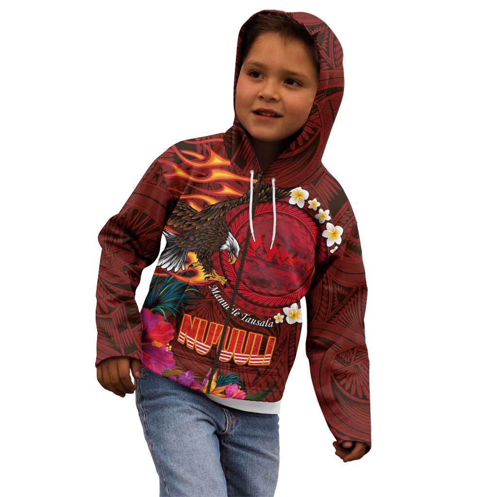 American Samoa Manulele Tausala Nu'uuli Kid Hoodie Tatau Art Pattern with Tropical Plants LT03 - Polynesian Pride
