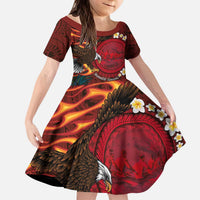 American Samoa Manulele Tausala Nu'uuli Kid Short Sleeve Dress Tatau Art Pattern with Tropical Plants LT03 KID Red - Polynesian Pride