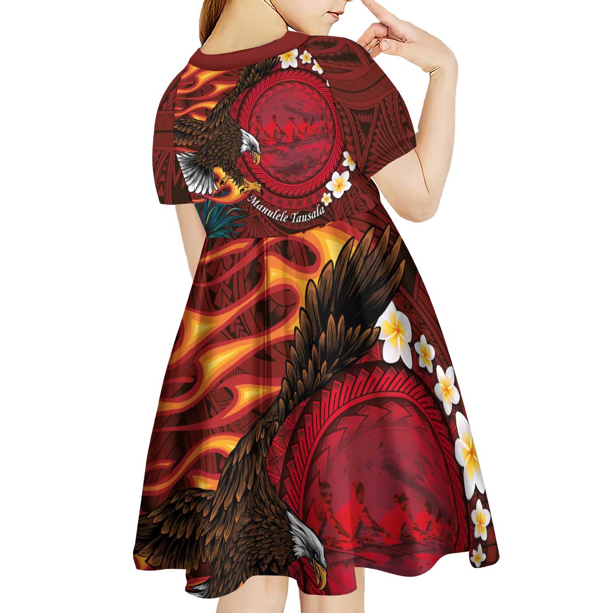 American Samoa Manulele Tausala Nu'uuli Kid Short Sleeve Dress Tatau Art Pattern with Tropical Plants LT03 - Polynesian Pride