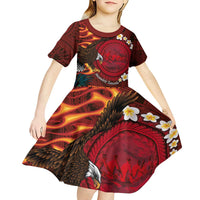 American Samoa Manulele Tausala Nu'uuli Kid Short Sleeve Dress Tatau Art Pattern with Tropical Plants LT03 - Polynesian Pride