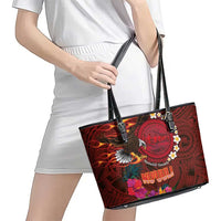 American Samoa Manulele Tausala Nu'uuli Leather Tote Bag Tatau Art Pattern with Tropical Plants LT03 - Polynesian Pride
