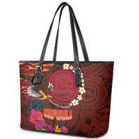 American Samoa Manulele Tausala Nu'uuli Leather Tote Bag Tatau Art Pattern with Tropical Plants LT03 - Polynesian Pride