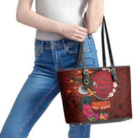 American Samoa Manulele Tausala Nu'uuli Leather Tote Bag Tatau Art Pattern with Tropical Plants LT03 - Polynesian Pride