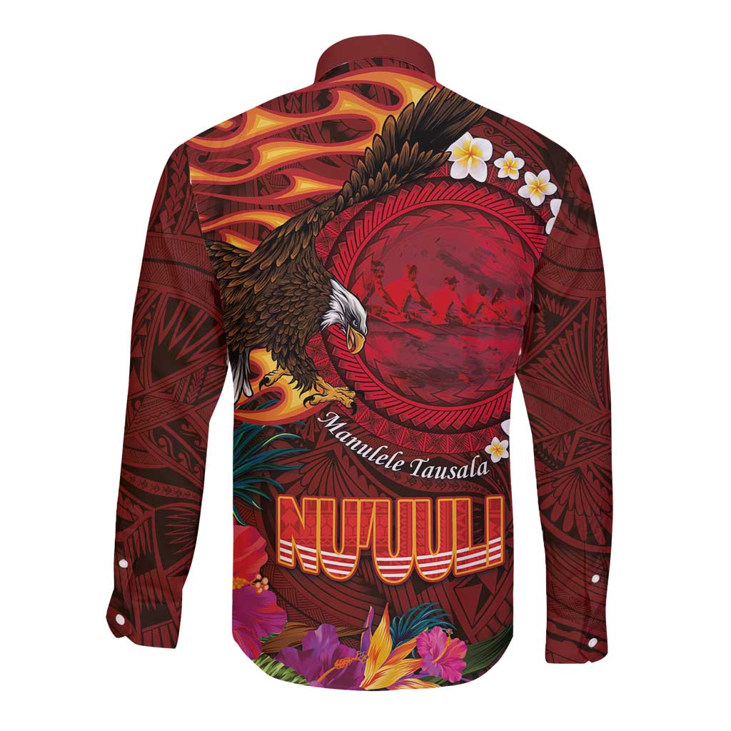 American Samoa Manulele Tausala Nu'uuli Long Sleeve Button Shirt Tatau Art Pattern with Tropical Plants LT03 - Polynesian Pride