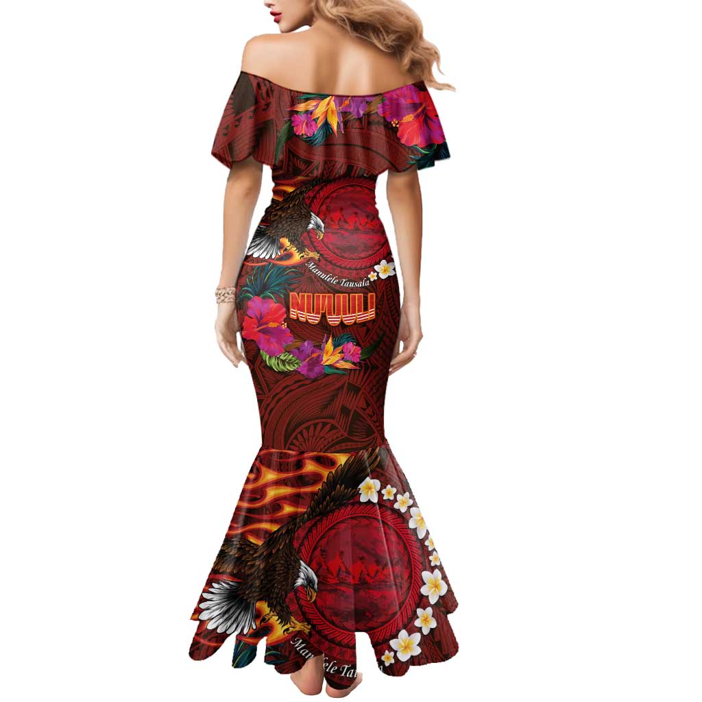 American Samoa Manulele Tausala Nu'uuli Mermaid Dress Tatau Art Pattern with Tropical Plants LT03 - Polynesian Pride