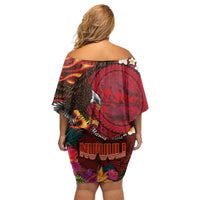 American Samoa Manulele Tausala Nu'uuli Off Shoulder Short Dress Tatau Art Pattern with Tropical Plants LT03 - Polynesian Pride