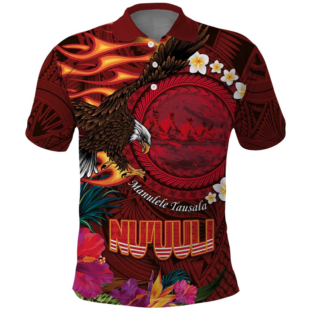 American Samoa Manulele Tausala Nu'uuli Polo Shirt Tatau Art Pattern with Tropical Plants LT03 Red - Polynesian Pride