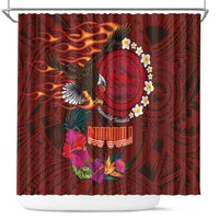 American Samoa Manulele Tausala Nu'uuli Shower Curtain Tatau Art Pattern with Tropical Plants LT03 Red - Polynesian Pride