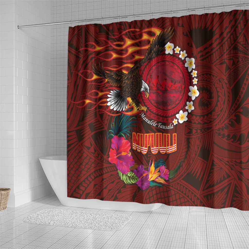 American Samoa Manulele Tausala Nu'uuli Shower Curtain Tatau Art Pattern with Tropical Plants LT03 - Polynesian Pride