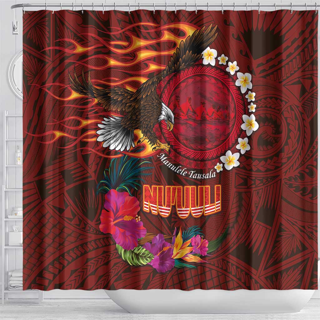 American Samoa Manulele Tausala Nu'uuli Shower Curtain Tatau Art Pattern with Tropical Plants LT03 - Polynesian Pride