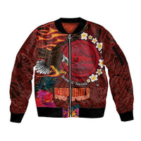 American Samoa Manulele Tausala Nu'uuli Sleeve Zip Bomber Jacket Tatau Art Pattern with Tropical Plants LT03 Unisex Red - Polynesian Pride