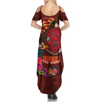 American Samoa Manulele Tausala Nu'uuli Summer Maxi Dress Tatau Art Pattern with Tropical Plants LT03 - Polynesian Pride