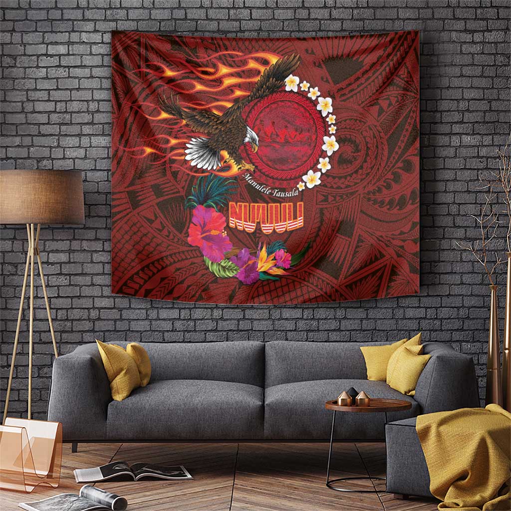 American Samoa Manulele Tausala Nu'uuli Tapestry Tatau Art Pattern with Tropical Plants LT03 Red - Polynesian Pride