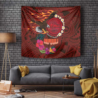 American Samoa Manulele Tausala Nu'uuli Tapestry Tatau Art Pattern with Tropical Plants LT03 Red - Polynesian Pride