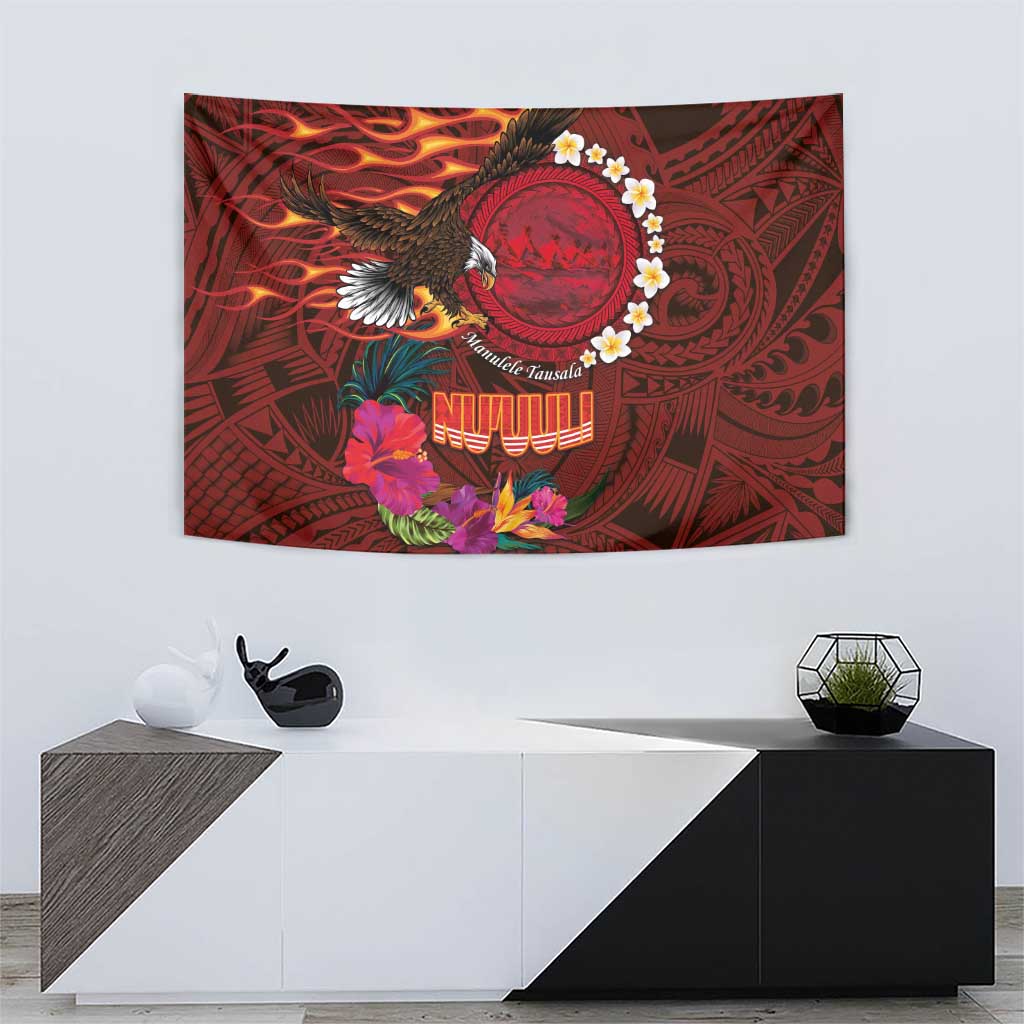 American Samoa Manulele Tausala Nu'uuli Tapestry Tatau Art Pattern with Tropical Plants LT03 - Polynesian Pride
