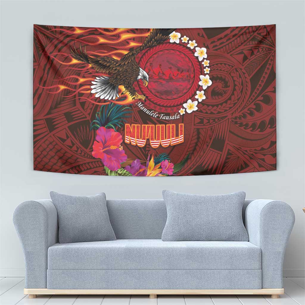 American Samoa Manulele Tausala Nu'uuli Tapestry Tatau Art Pattern with Tropical Plants LT03 - Polynesian Pride