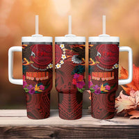 American Samoa Manulele Tausala Nu'uuli Tumbler With Handle Tatau Art Pattern with Tropical Plants LT03 - Polynesian Pride