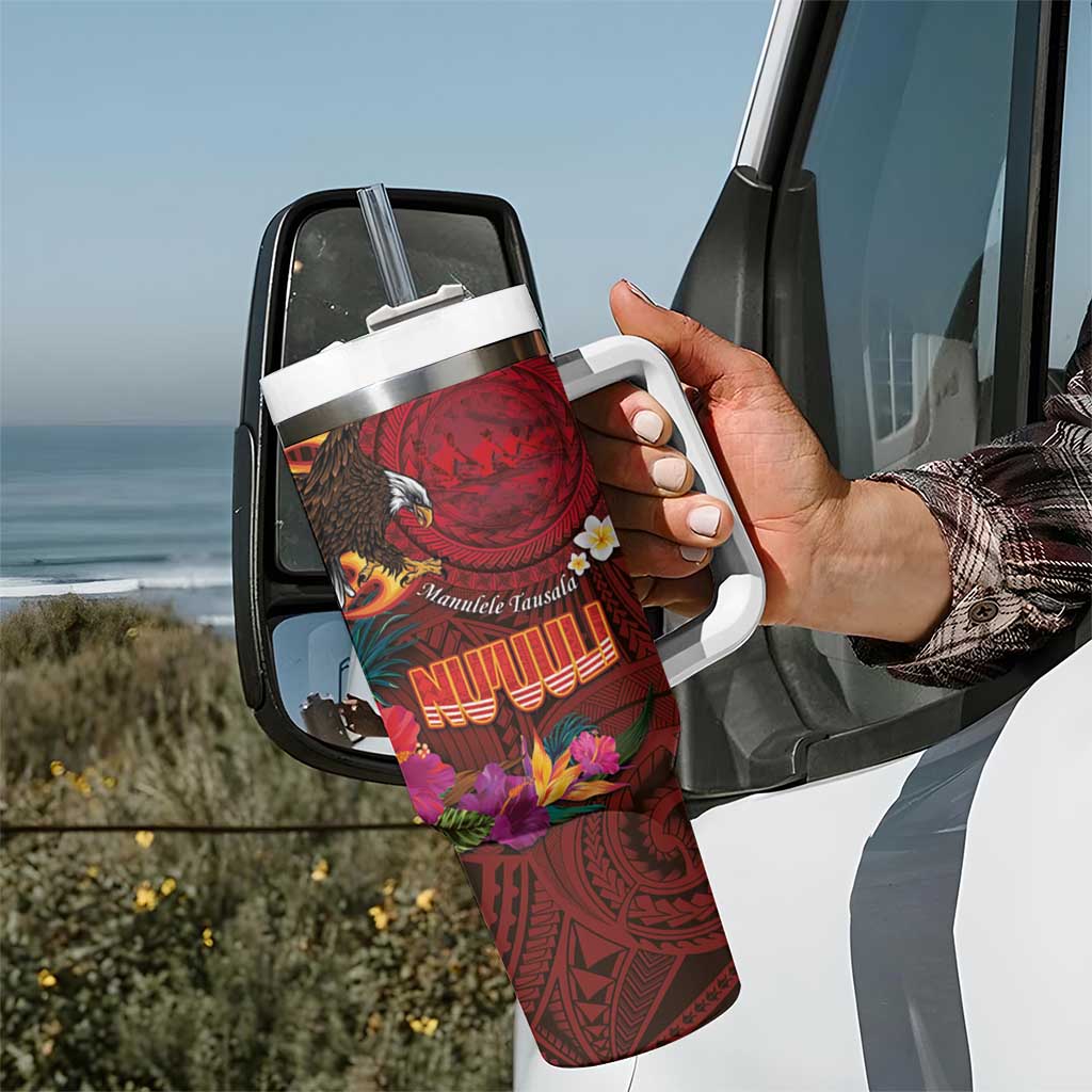 American Samoa Manulele Tausala Nu'uuli Tumbler With Handle Tatau Art Pattern with Tropical Plants LT03 - Polynesian Pride