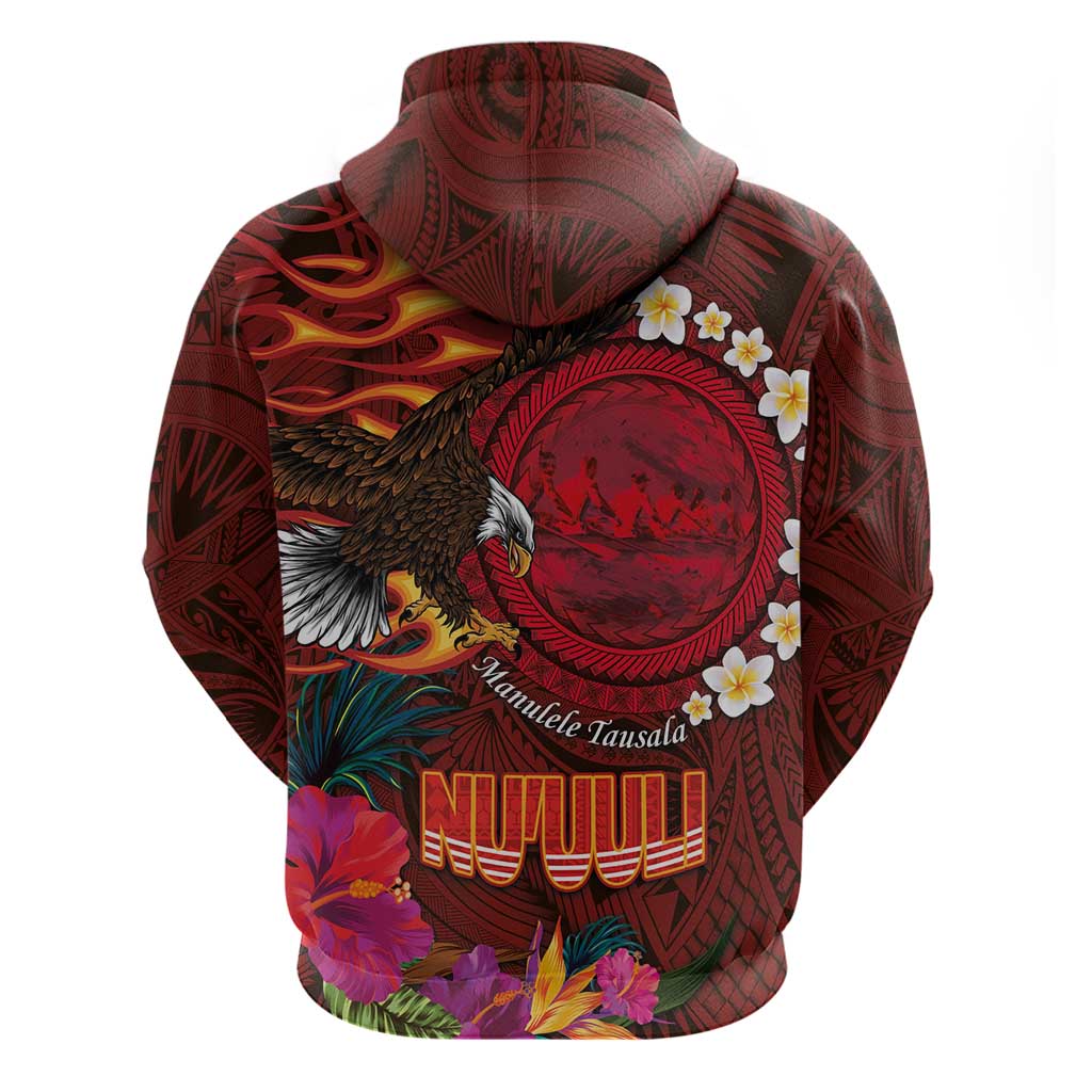 American Samoa Manulele Tausala Nu'uuli Zip Hoodie Tatau Art Pattern with Tropical Plants LT03 - Polynesian Pride