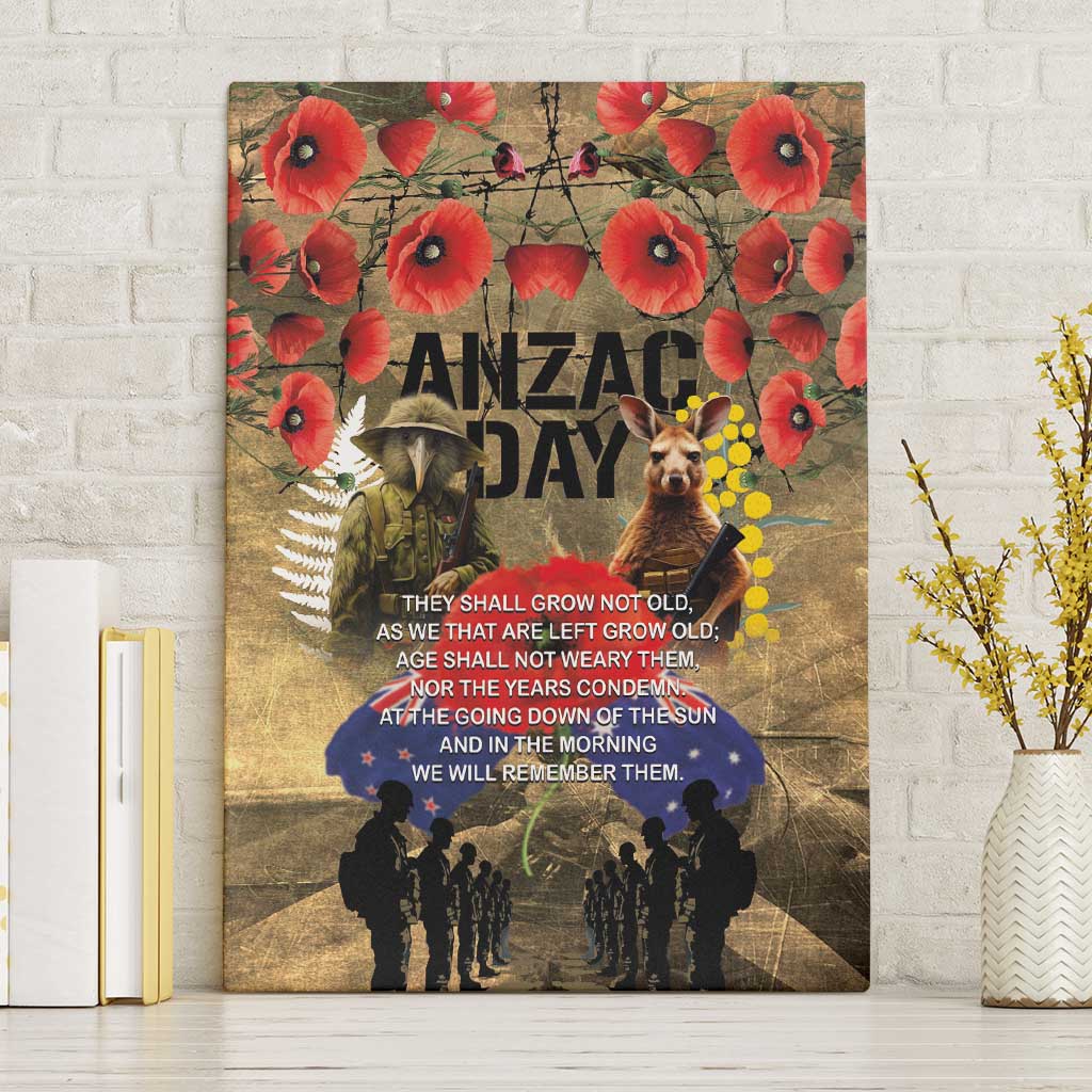 Australia and New Zealand ANZAC Day Canvas Wall Art Kangaroo and Kiwi Bird Soldier-Honor and Remember Vintage Style LT03 Without Frame Beige - Polynesian Pride
