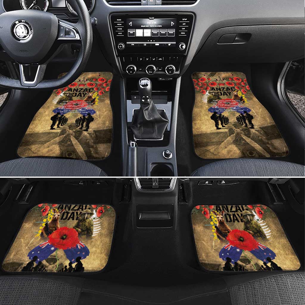 Australia and New Zealand ANZAC Day Car Mats Kangaroo and Kiwi Bird Soldier-Honor and Remember Vintage Style LT03 Set 4pcs Beige - Polynesian Pride