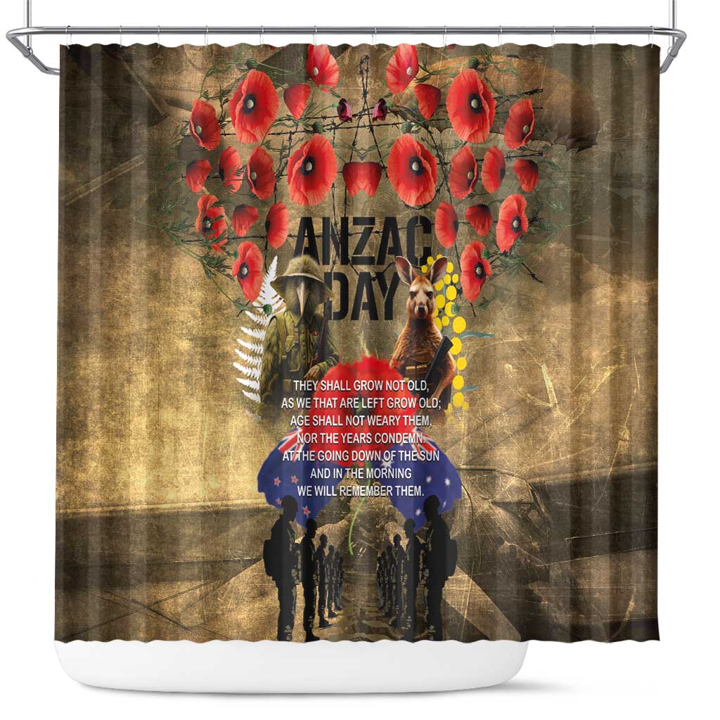 Australia and New Zealand ANZAC Day Shower Curtain Kangaroo and Kiwi Bird Soldier-Honor and Remember Vintage Style LT03 Beige - Polynesian Pride