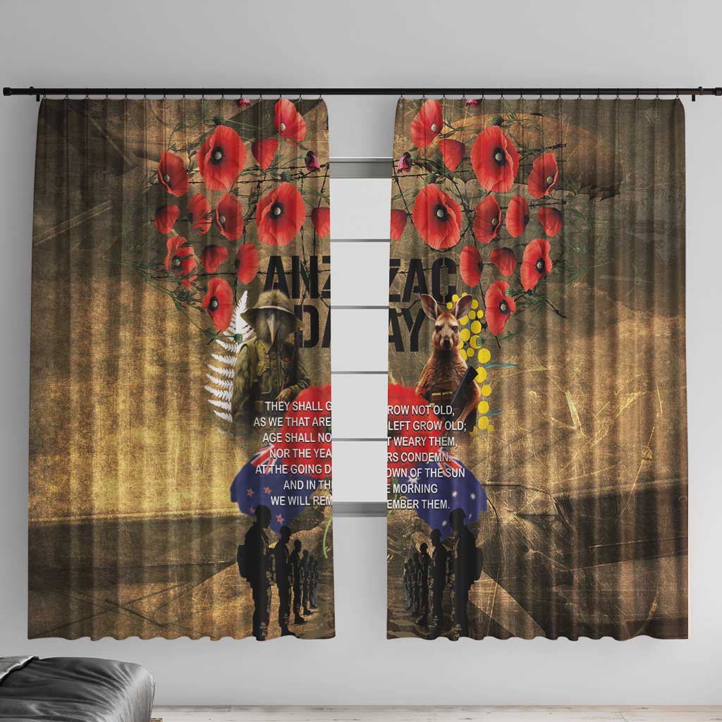 Australia and New Zealand ANZAC Day Window Curtain Kangaroo and Kiwi Bird Soldier-Honor and Remember Vintage Style LT03 With Hooks Beige - Polynesian Pride