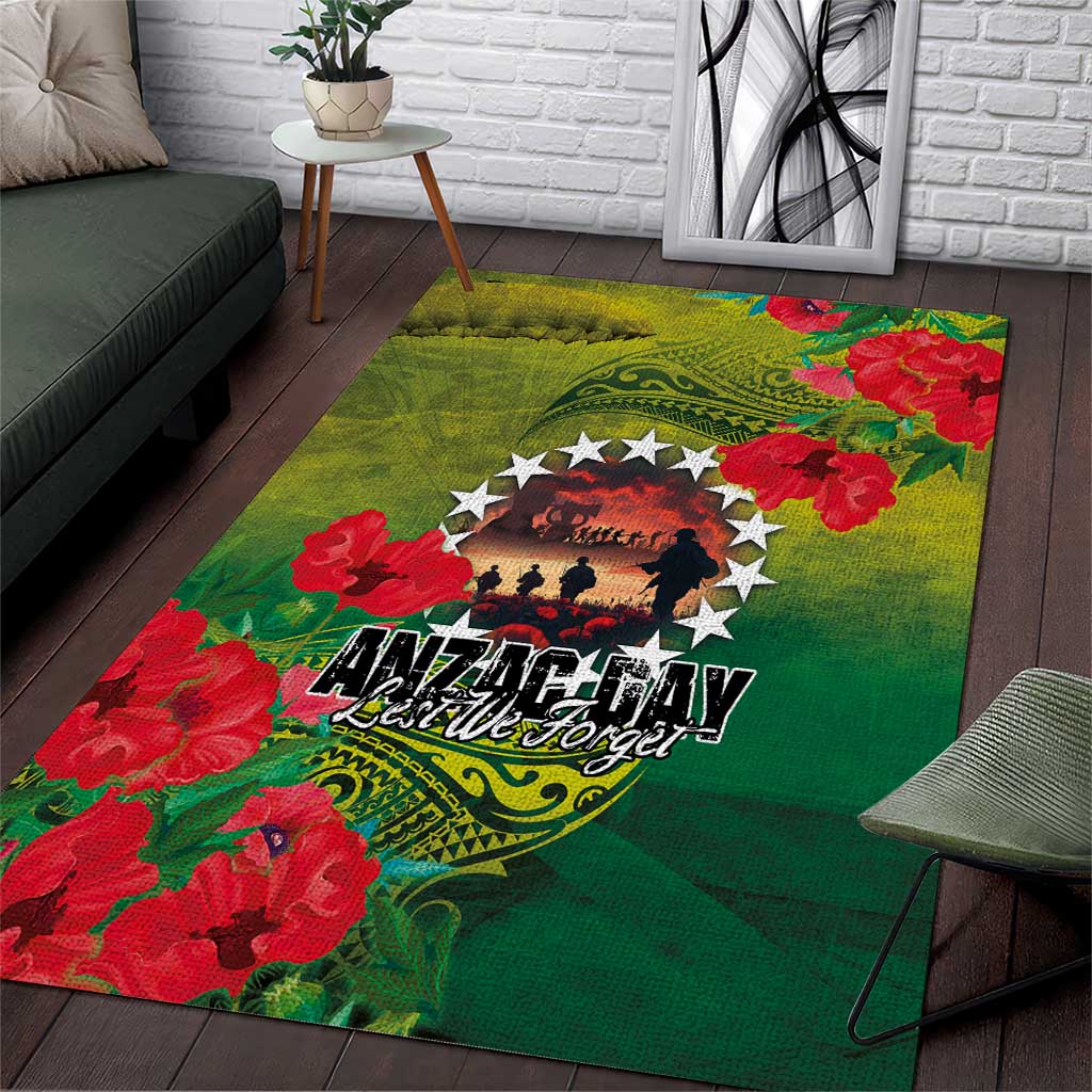 Cook Islands ANDAC Day Area Rug Honor and Remember Soliders-Forever in My Thoughts Grunge Style LT03 Green-Yellow - Polynesian Pride