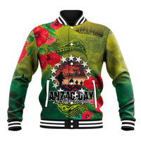 Cook Islands ANDAC Day Baseball Jacket Honor and Remember Soliders-Forever in My Thoughts Grunge Style LT03 Unisex Green-Yellow - Polynesian Pride
