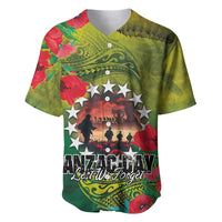 Cook Islands ANDAC Day Baseball Jersey Honor and Remember Soliders-Forever in My Thoughts Grunge Style LT03 Green-Yellow - Polynesian Pride