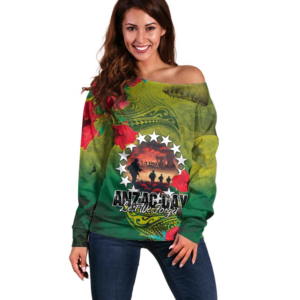 Cook Islands ANDAC Day Off Shoulder Sweater Honor and Remember Soliders-Forever in My Thoughts Grunge Style