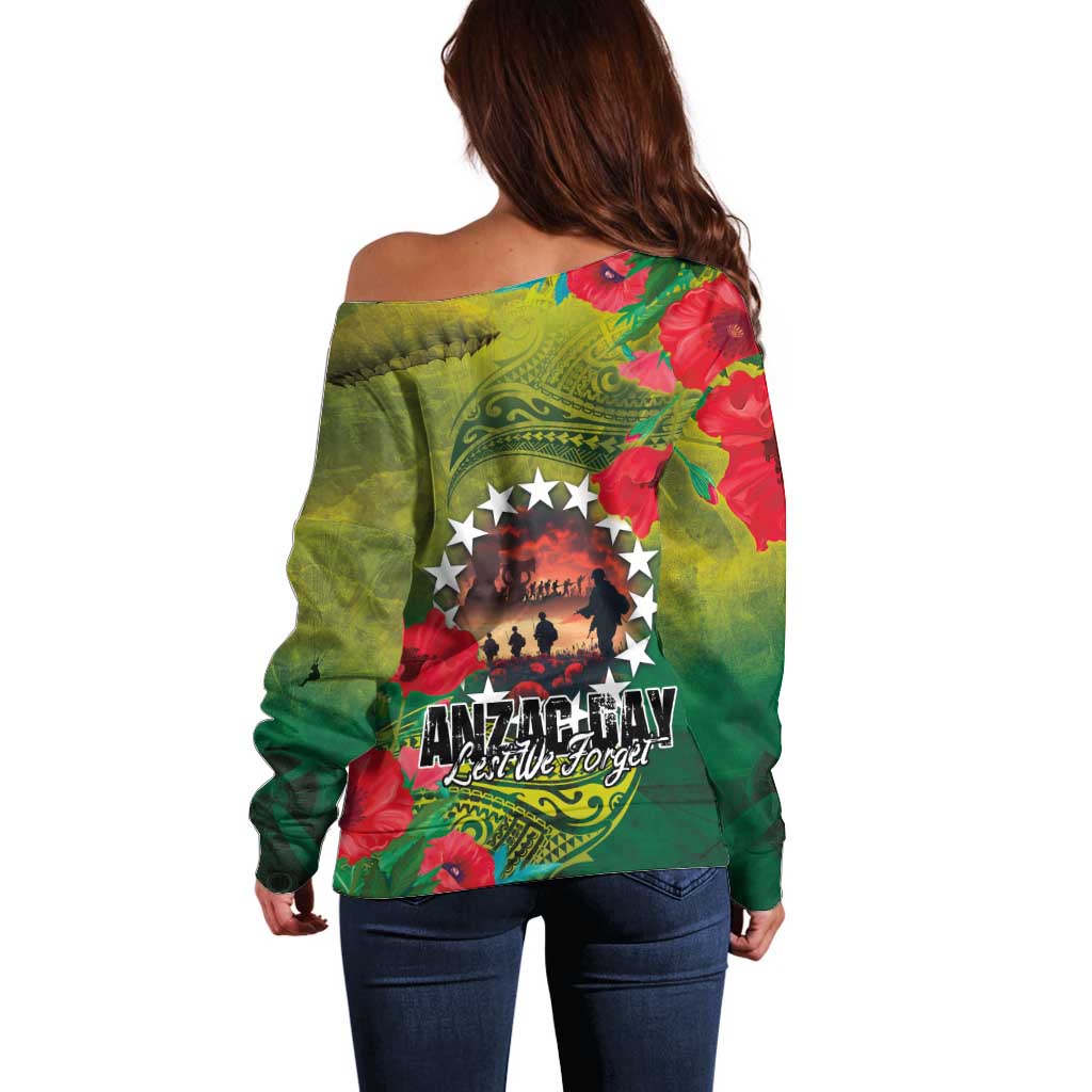 Cook Islands ANDAC Day Off Shoulder Sweater Honor and Remember Soliders-Forever in My Thoughts Grunge Style LT03 - Polynesian Pride