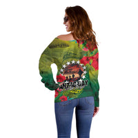 Cook Islands ANDAC Day Off Shoulder Sweater Honor and Remember Soliders-Forever in My Thoughts Grunge Style LT03 - Polynesian Pride