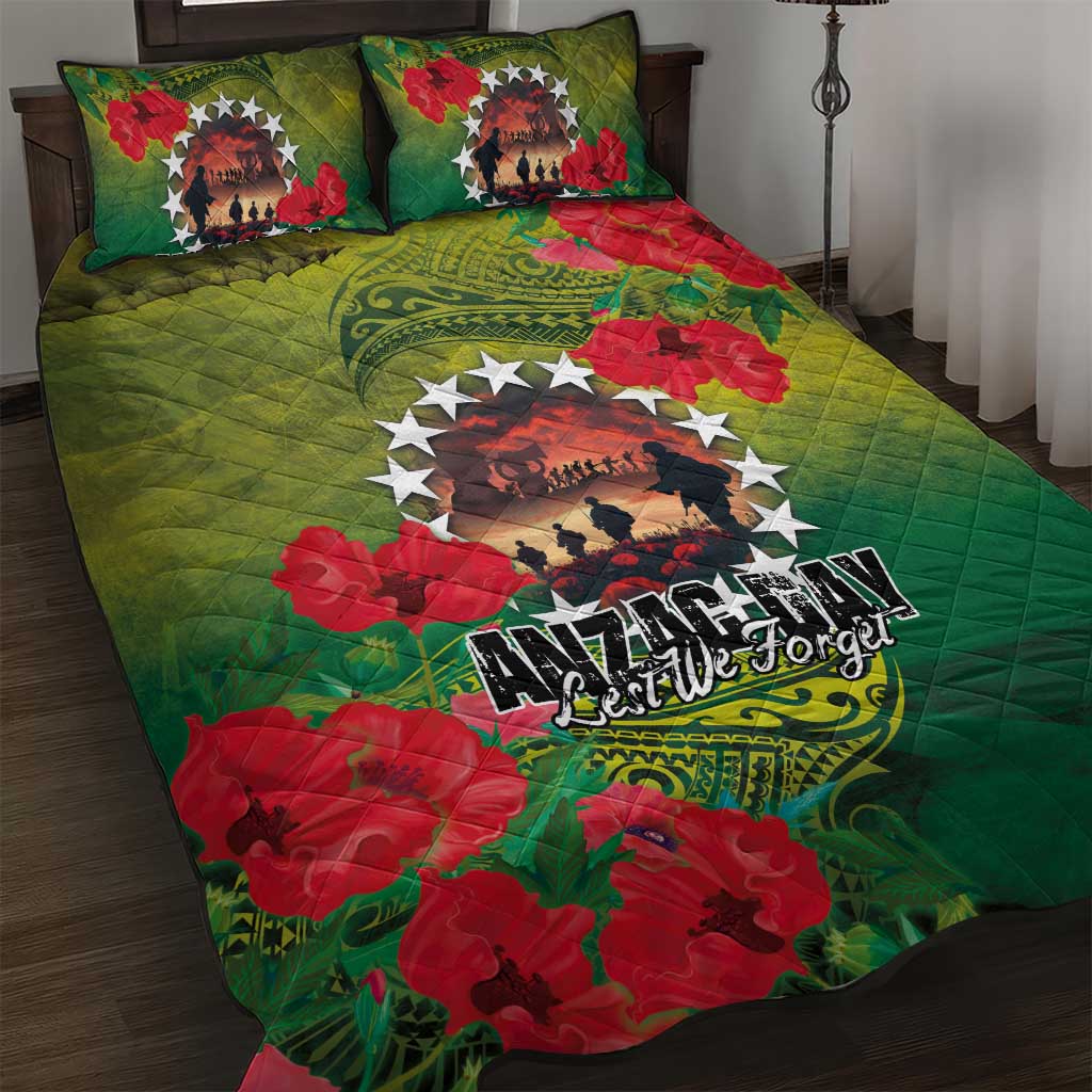 Cook Islands ANDAC Day Quilt Bed Set Honor and Remember Soliders-Forever in My Thoughts Grunge Style LT03 Green-Yellow - Polynesian Pride