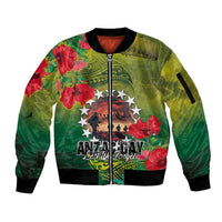 Cook Islands ANDAC Day Sleeve Zip Bomber Jacket Honor and Remember Soliders-Forever in My Thoughts Grunge Style LT03 Unisex Green-Yellow - Polynesian Pride